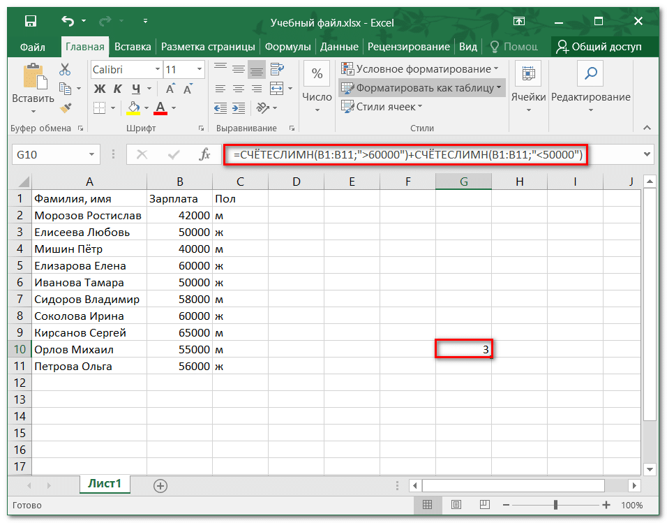 Функция СЧЁТЕСЛИМН в Excel с примерами